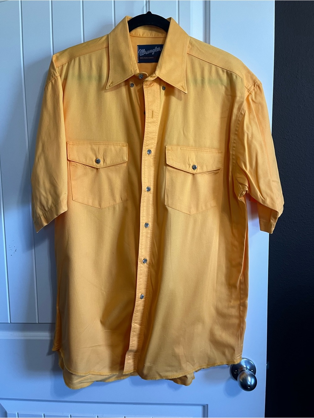 Wrangler Short Sleeve Gold Western Shirt Sz Large 100% Cotton Vintage 90s 🤠